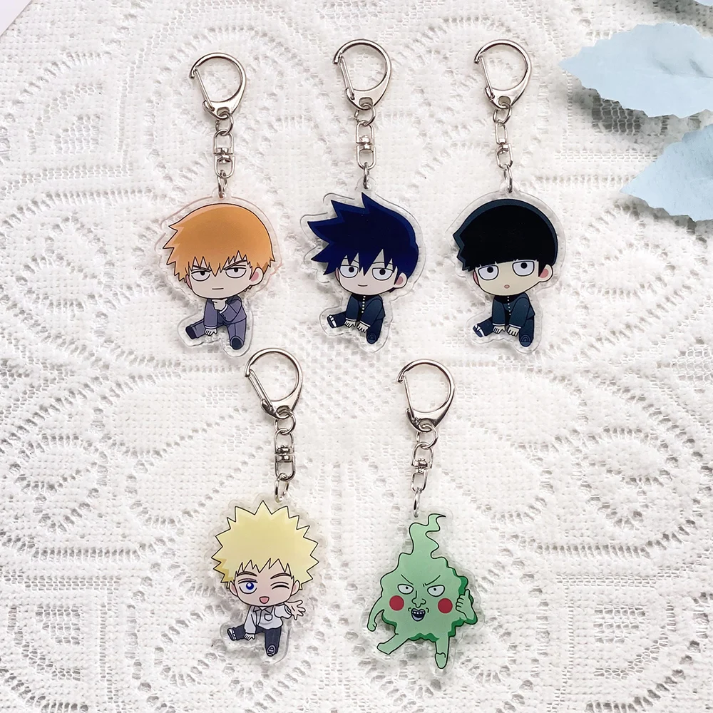 1/5PCS Anime Characters Mob Psycho 100 Acrylic Keychain Accessories Kawaii Keyrings Friends Gifts Bag Charms Backpack Pendant