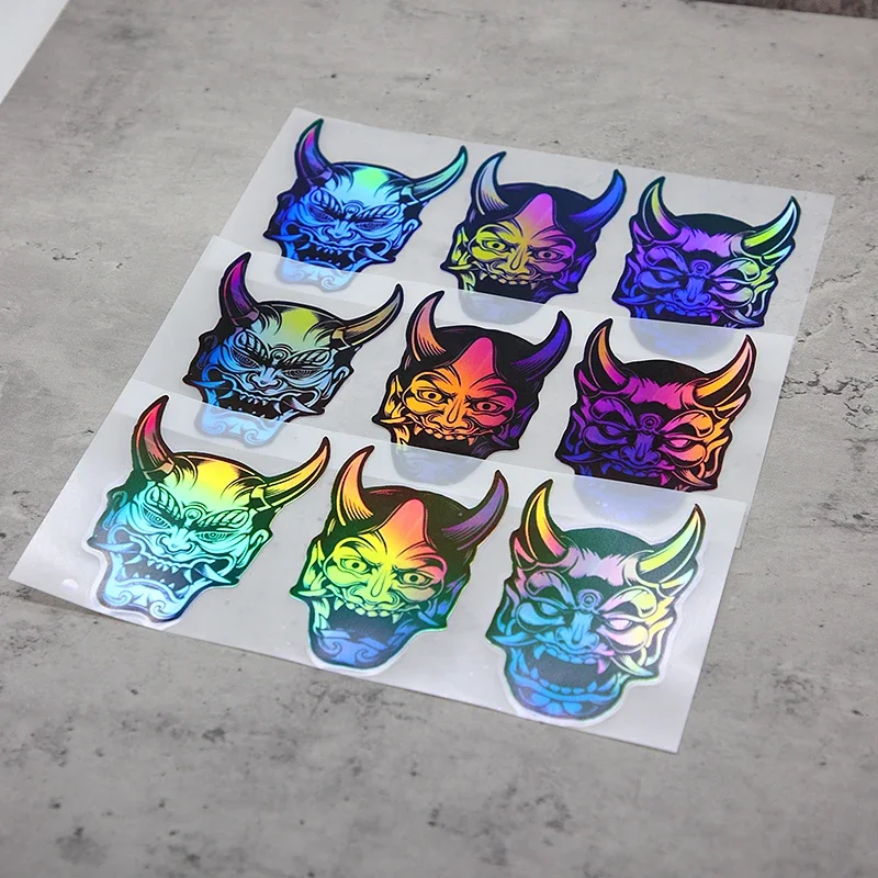 1 шт., японские наклейки на автомобиль с маской ONI, голографический цвет, сшивающий дизайн, идеально подходят для добавления модной атмосферы вашего автомобиля, уникальный декор