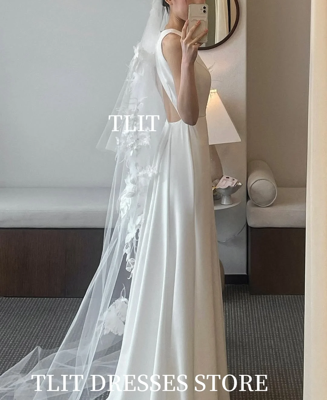TLIT أنيقة طبقة واحدة العروس الزفاف الفالس الحجاب تول الحجاب الزفاف غطاء الرأس والأزهار يزين قطع حافة مخصصة للنساء