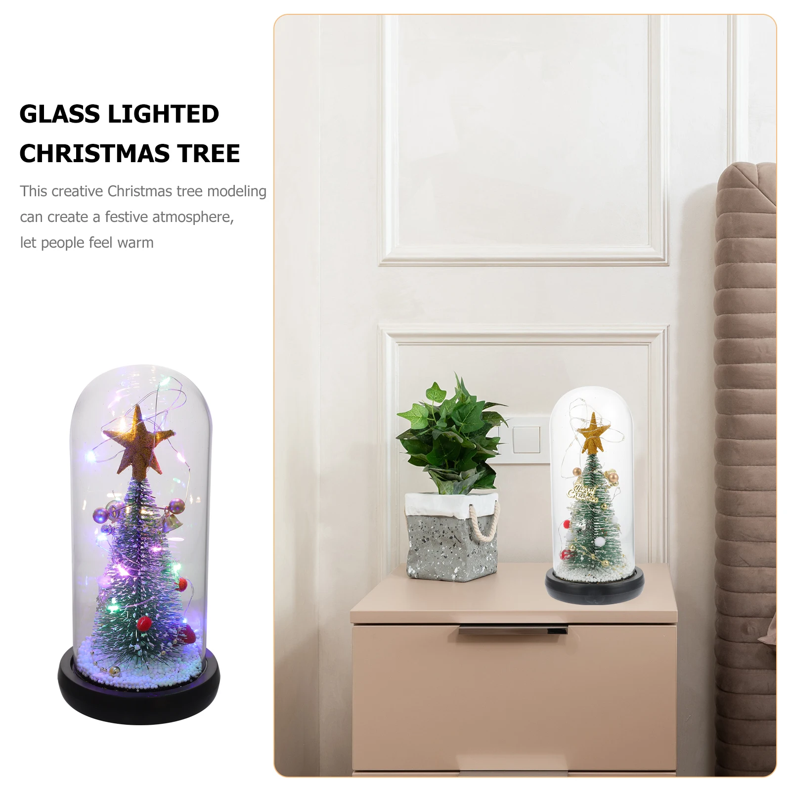 

1Pcs Glass Lighted Christmas Tree Ornament Shiny Star Tabletop Decor Holiday Party Decoration Christmas LED Ornament