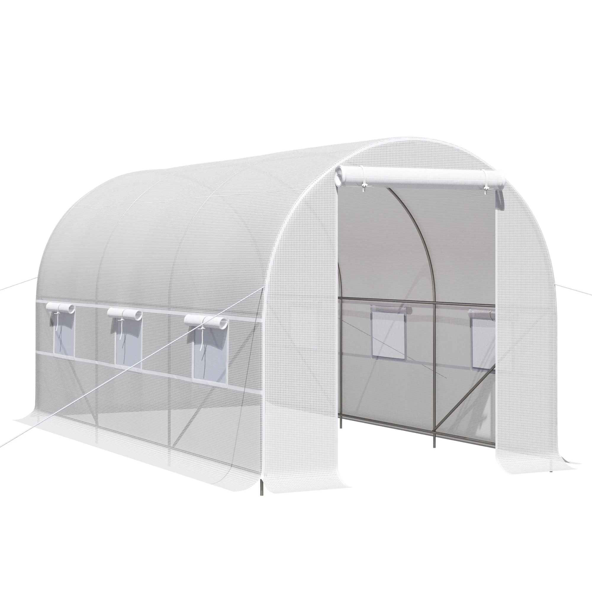 Outsunny kas 8 m² tuintunnel, tunnelkas tuin 400x200x cm met deur en 6 ramen, voor buiten, alle seizoenen, groenten, fruit, bloemen, zeil PE hoge dichtheid 140g/m² Wit - afbeelding 2
