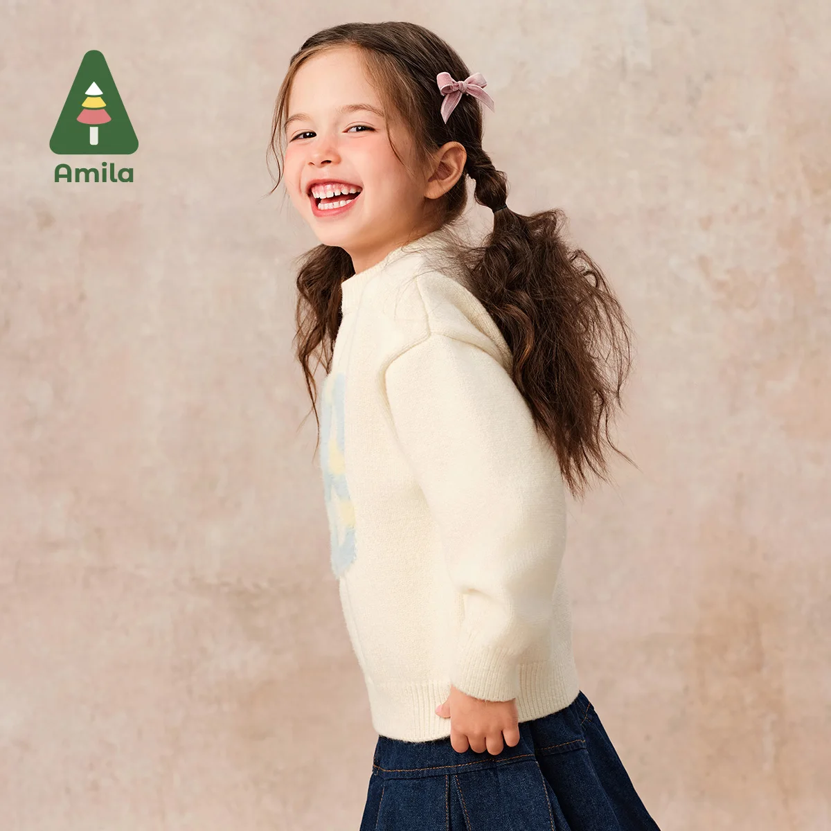 Amila Baby Sweater 2024 New Winter New Design For Girls Soft And Warm Round Neck Delicate Light And Fluffy Children\'s Pullover