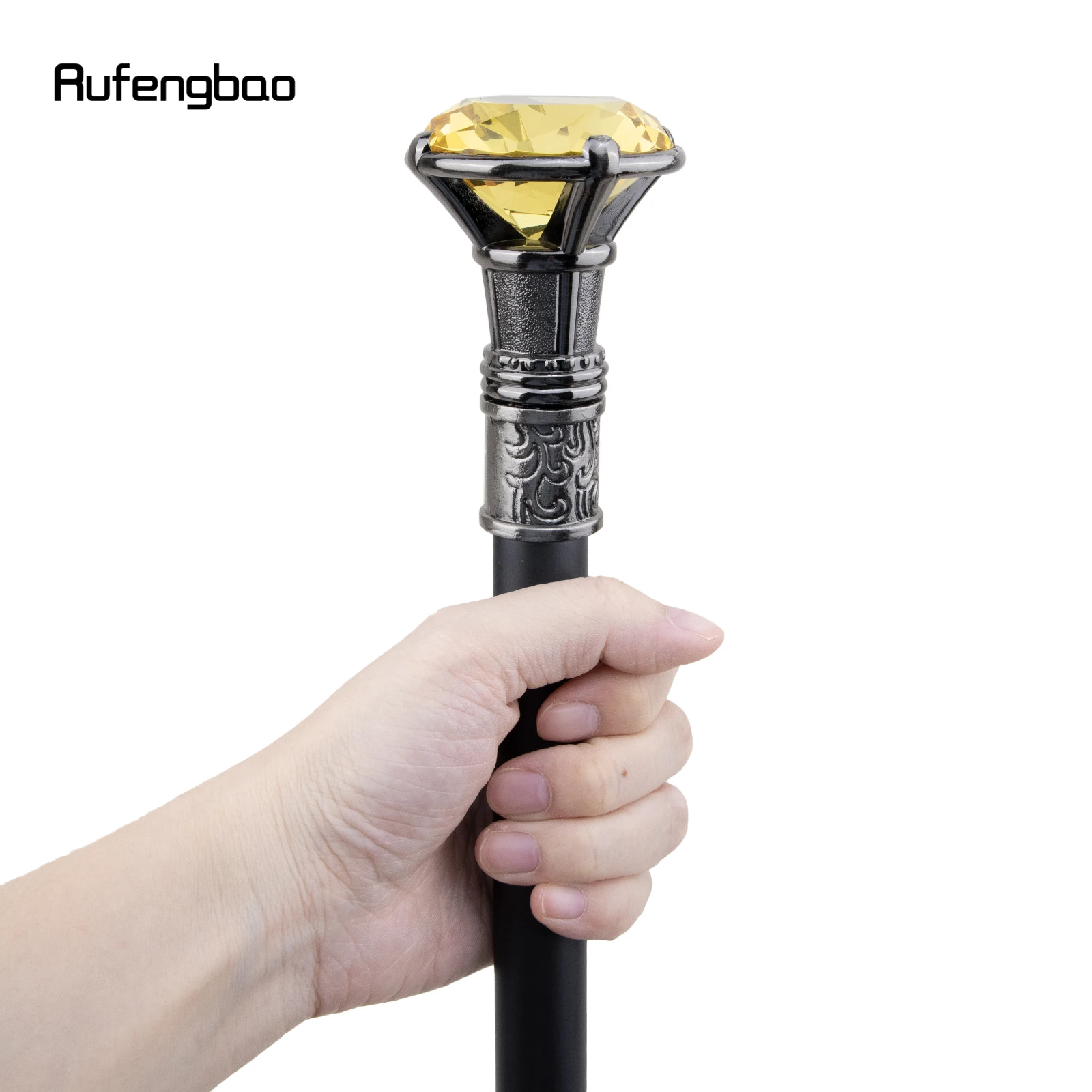 Gele Diamant Type Zilveren Riet Mode Decoratieve Wandelstok Elegante Cosplay Riet Knop Crosier 93cm Prestaties Podium Riet