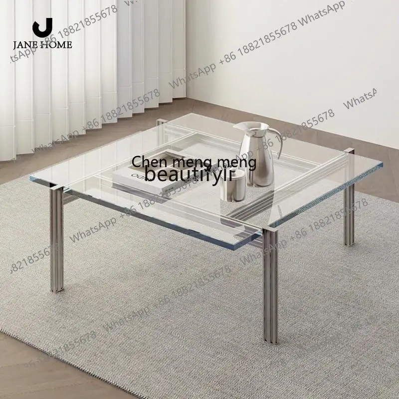 E153 Aluminum Profile Coffee Table Creative Minimalist Glass Square Table Small Apartment Living Room Sofa Side Coffee Table