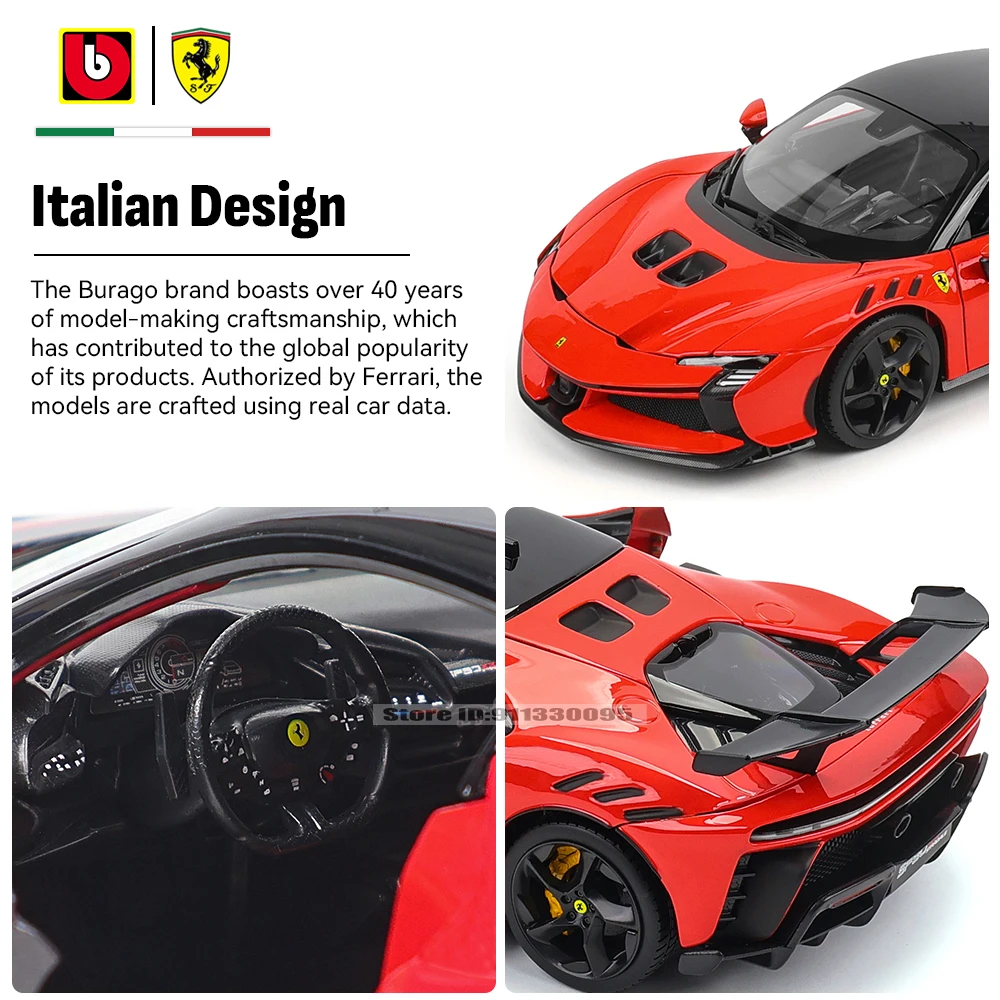 Bburago 1:18 فيراري SF90 XX Stradale الأحمر/الأبيض يموت الصب محاكاة سبيكة نموذج سيارة الحرف اليدوية الديكور جمع لعبة #5