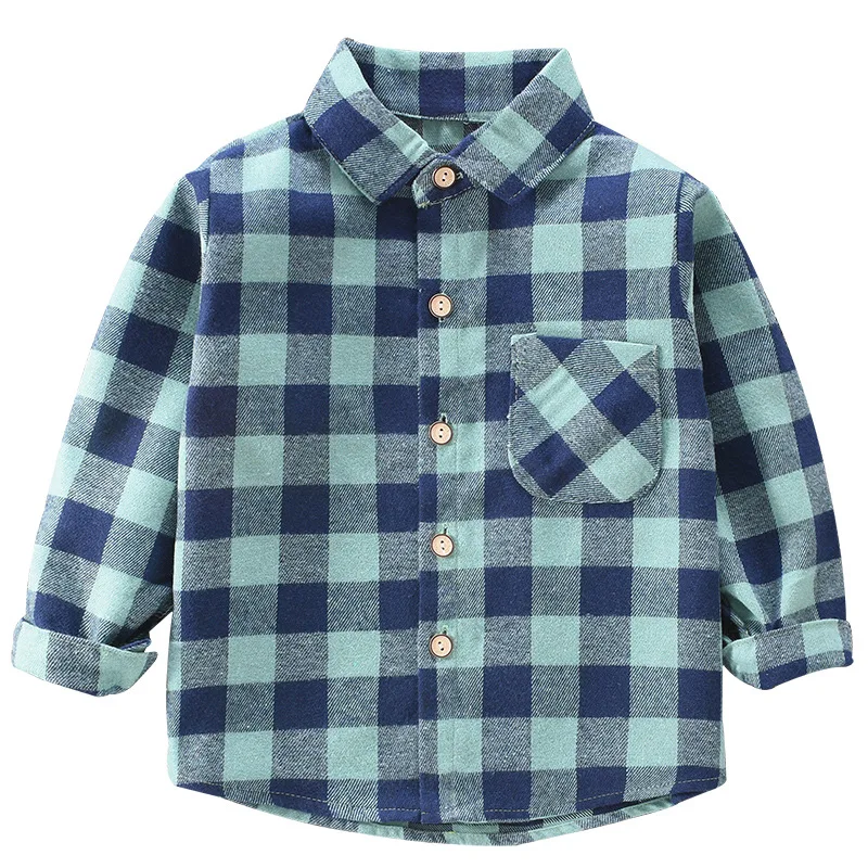 2023 New Toddler Boys Shirts Long Sleeve Plaid Shirt For Kids Spring Autumn Children Clothes Casual Cotton Shirts Tops 24M-8Y