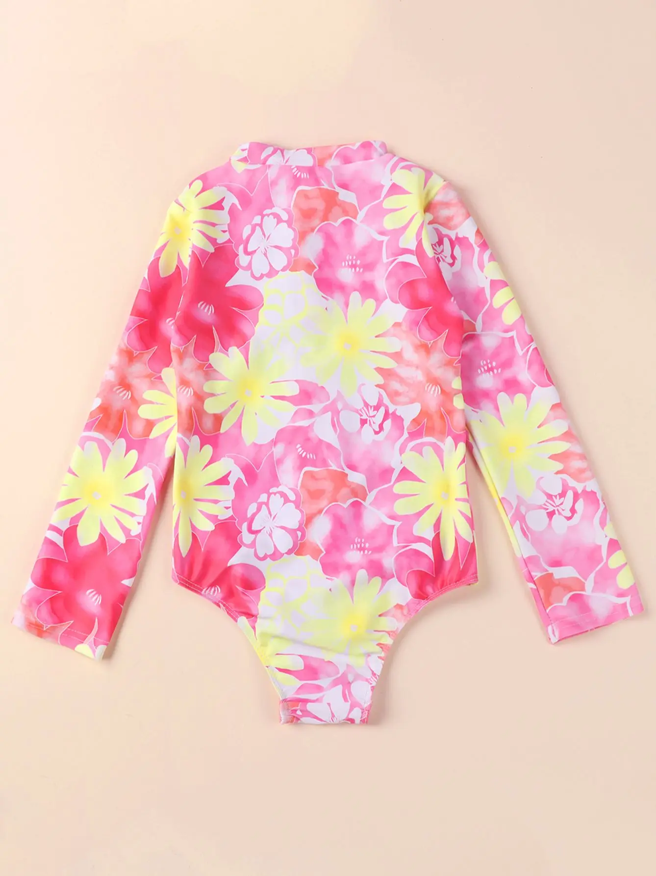 2023 Girls Swimsuits Flower Patterns Swimwear Zipper Front Beachwear Bathing Suit One-Piece Long Sleeve Swimming Clothes