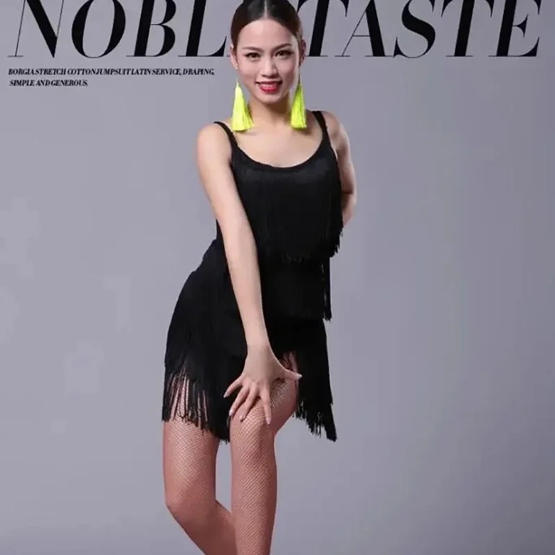 Robe de danse latine pour femmes, robe à franges Sexy, Costume professionnel de spectacle sur scène cha-cha, Costumes d'entraînement pour enfants et adultes