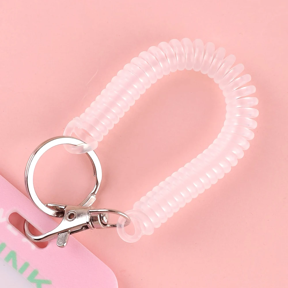 Telescopic Spring Spiral Elastic Spring Rope Keychain Key Ring Metal Carabiner For Outdoor Anti Lost Phone Key Cord Clasp Hook view 5
