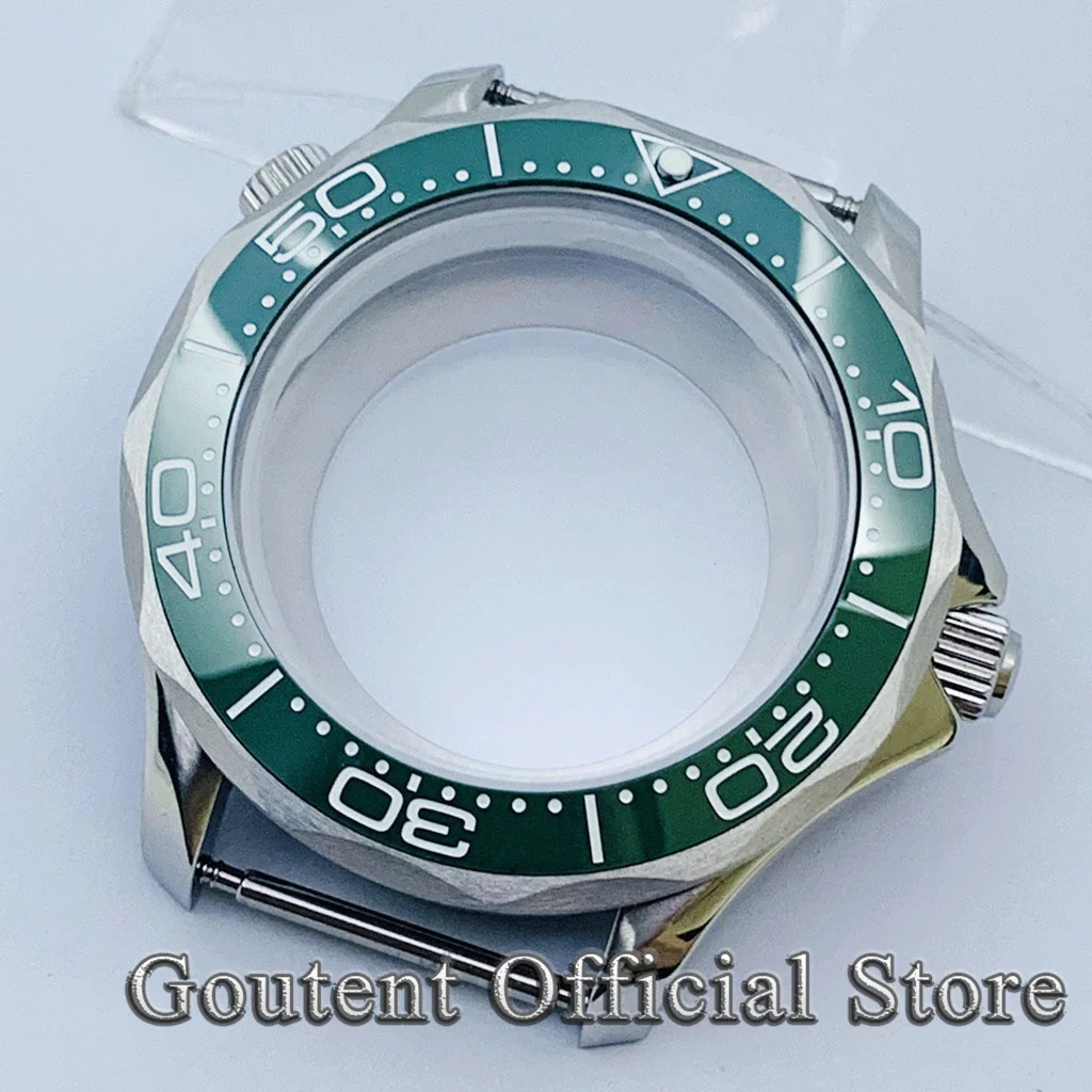 Goutent 41mm Green Ceramic Bezel Sapphire Glass Silver Watch Case Fit NH35 NH36 NH34 Automatic Movement