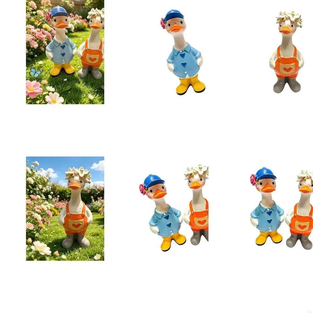 Duck Garden Statue Resin Freestanding Figurine for Porch Balcony Tabletop Home Display with Playful Character Detail Y5GB