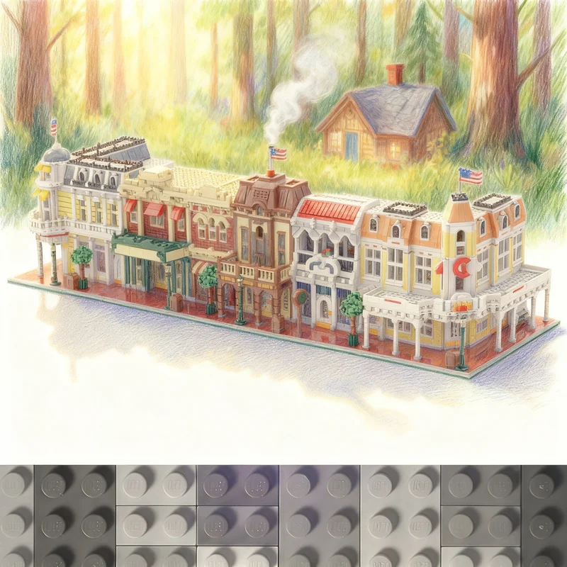 

8121 деталь MOC-конструктор: Модульная модель городской улицы США (Main Street USA) — креативный подарок, набор для сборки и декора для взрослых