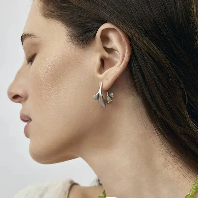 Irregular matte silver stud earrings women's simple temperament niche design earrings exquisite light luxury high-grade cold