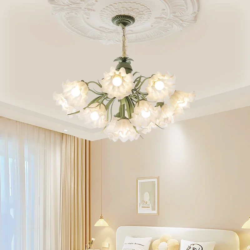 French pastoral chandelier living room main lamp lily of the valley retro style bedroom lamp warm romantic American flower lamp