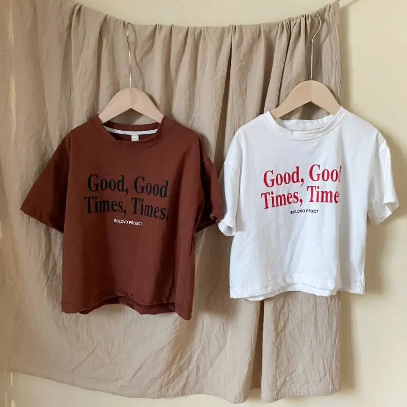 2024 Summer children short sleeve T shirts Letters printed loose Tees Boys and girls cotton casual Tops - Image 4