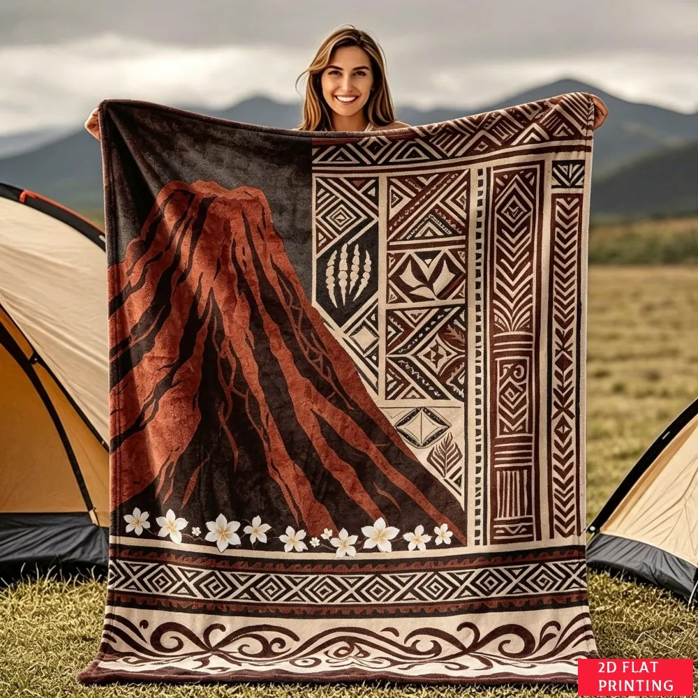 Brown Volcano Totem Ethnic Flannel Blanket For Rustic Bedroom Decor Soft Warm Throw Blanket Gift