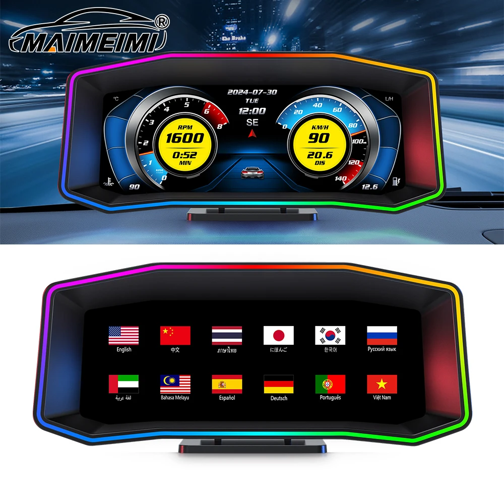 

P4 Head Up Display OBD2 Dual System Projector Windshield GPS HUD Speedometer LCD Turbo Press Water Temp Slope Multilingual Gauge