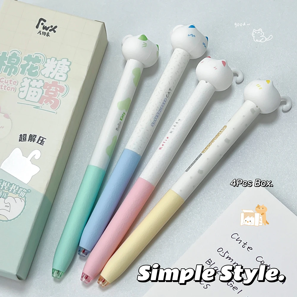 4 Stück/Set Lustige Katzen-Gelstifte 0,5 mm Niedliche Form Schnelltrocknender Stift Kreativer Einfacher Stil Schwarze Schreibstifte für Studium und Bürogebrauch