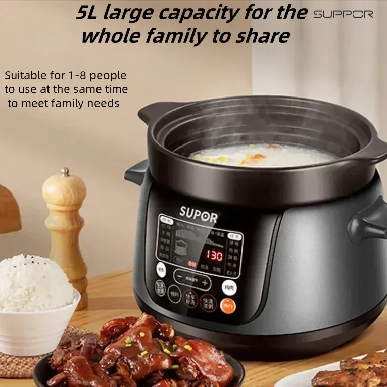 Home Electric Stew Pot: Intelligent Automatic 3L/4L/5L Purple Sand Ceramic Slow - cook Crock Pot for Soup.