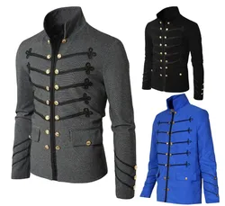 Steampunk Men Gothic Clothing Military Jackets Medieval Vintage Jacket Stand Collar Rock Frock Coat Men's Retro Punk Coat