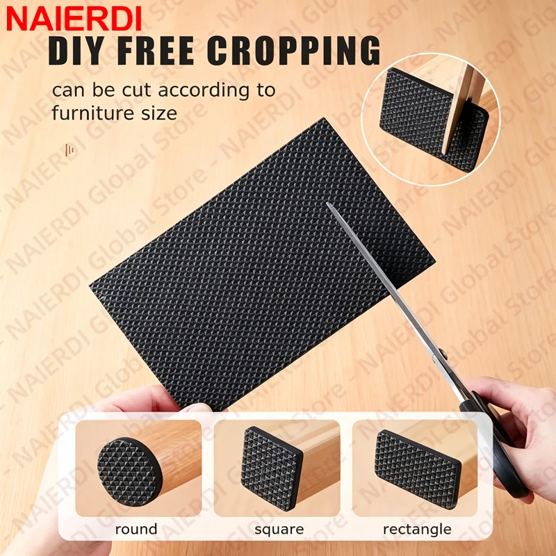 NAIERDI Self Adhesive Rubber Chair Feet Protector Anti Slip Furniture Pads Anti Scratch Floor Protectors Furniture Leg Grippers