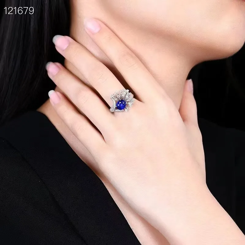 Natural Royal Sapphire Ring with AIGS Authoritative Certificate, 18K Gold Diamond Engagement Ring