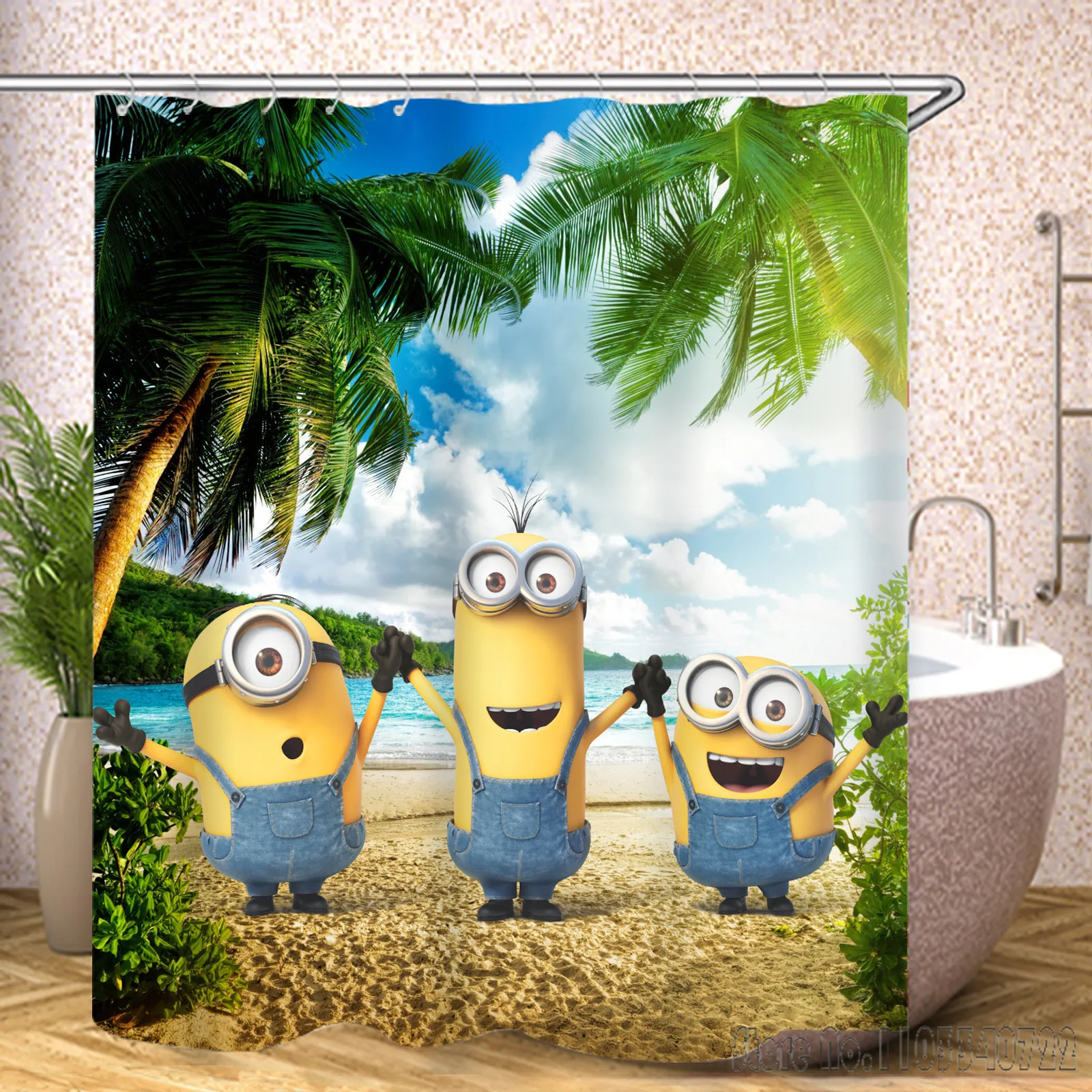 MINISO M-Minions Cartoon Colorful Shower Curtain 1pcs Waterproof Bath Screen Curtains with Hooks for Bathroom Decor