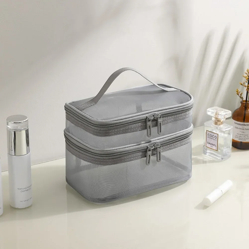 2-lagige Reise-Kosmetik-Organizer-Tasche, transparent, faltbar, Netz-Reißverschluss, Aufbewahrungstasche, großes Fassungsvermögen, Make-up-Waschset-Tasche, 2025 – Detail 5