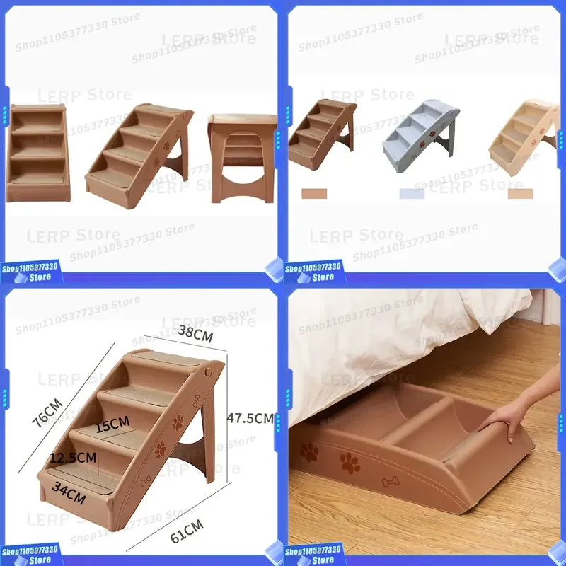 2 in 1 Folding Dog Ramp and Ladder for Bed Car Portable Pet Stairs 3 Step Puppy Accessory Firm Stable Non Slip Design