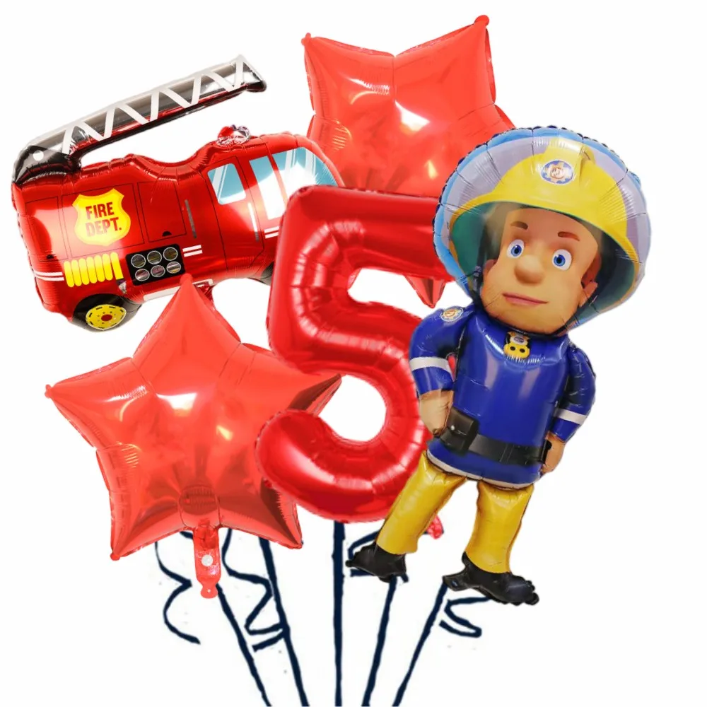 Fireman Sam Birthday Party Decoration Fire Truck Balloons Paper Tableware Backdrops Baby Shower Kids Firefighter Party Supplies