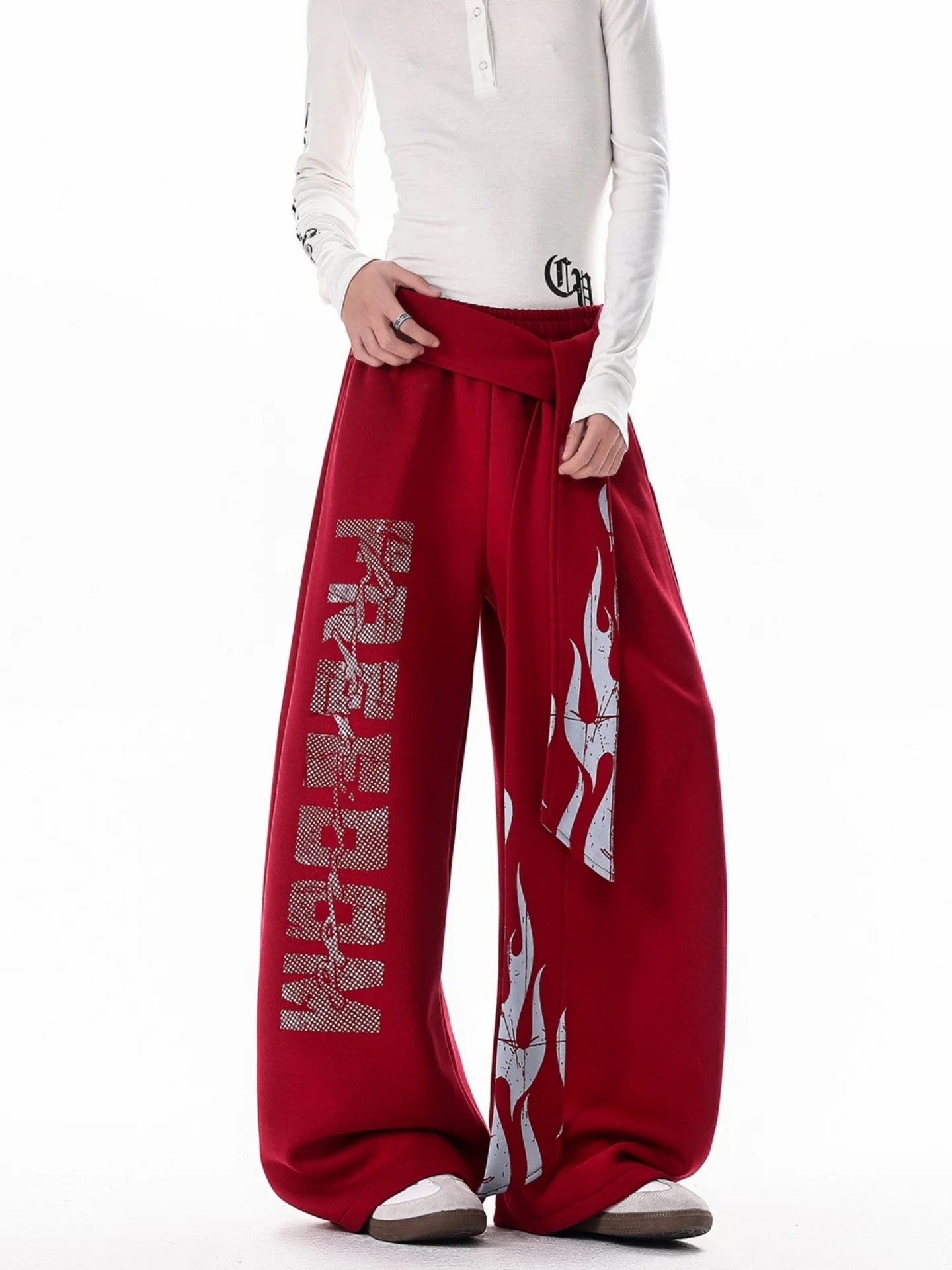 

Red Letter Print High Waist Straight Leg Loose Wide Leg Pants Men's Women's Hip Hop Street Dance Trousers Casual Faion
