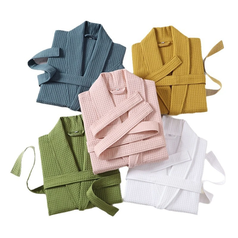 Unisex 100% Cotton Waffle Bathrobe Belted Robe With Pockets Men And Women Absorbent Loungewear Bathrobes Class A Hotel Homewear