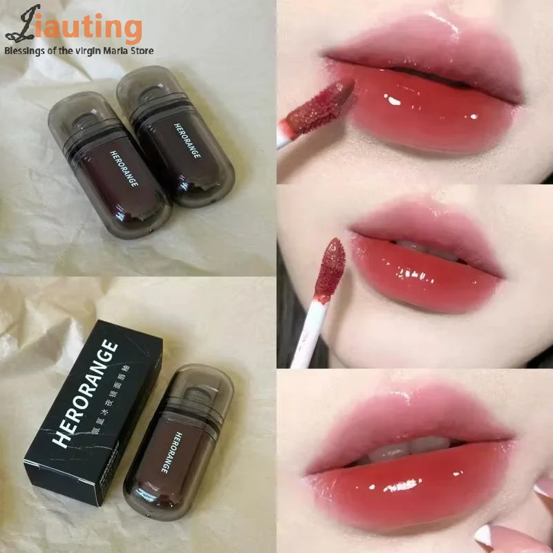 Herorange preto espelho brilho labial duradouro aquoso lábio esmalte translúcido marrom escuro vermelho batom líquido feminino beleza cosméticos labiais
