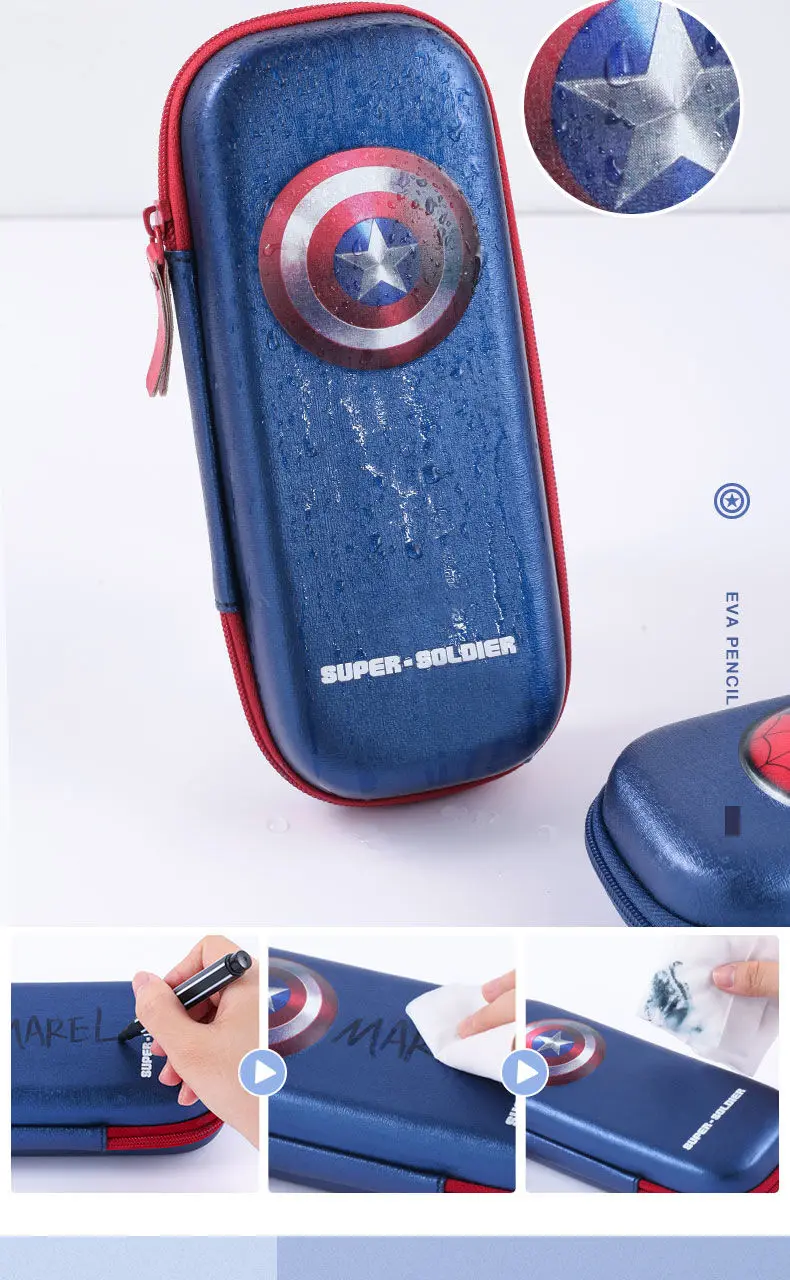 Marvel Spiderman Children's Pencil Bag Cartoon The Avengers Large Capacity EVA Pencil Stationery Bag Student Stationery Box