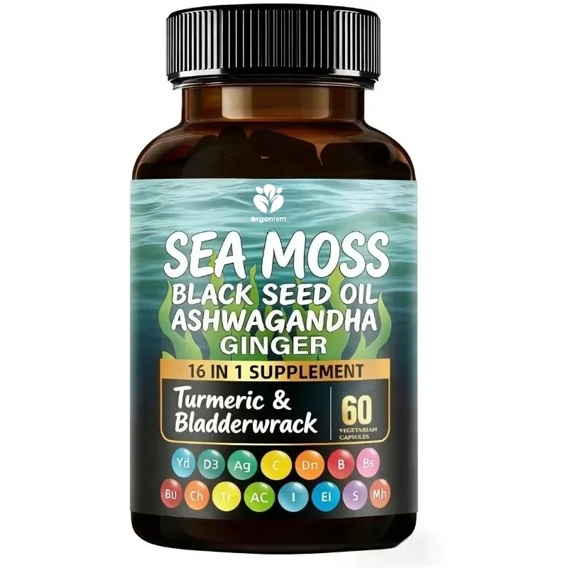 

Seaweed capsules 1200mg contain turmeric, swordfish, vitamins C and D, providing energy, hair growth, and health support
