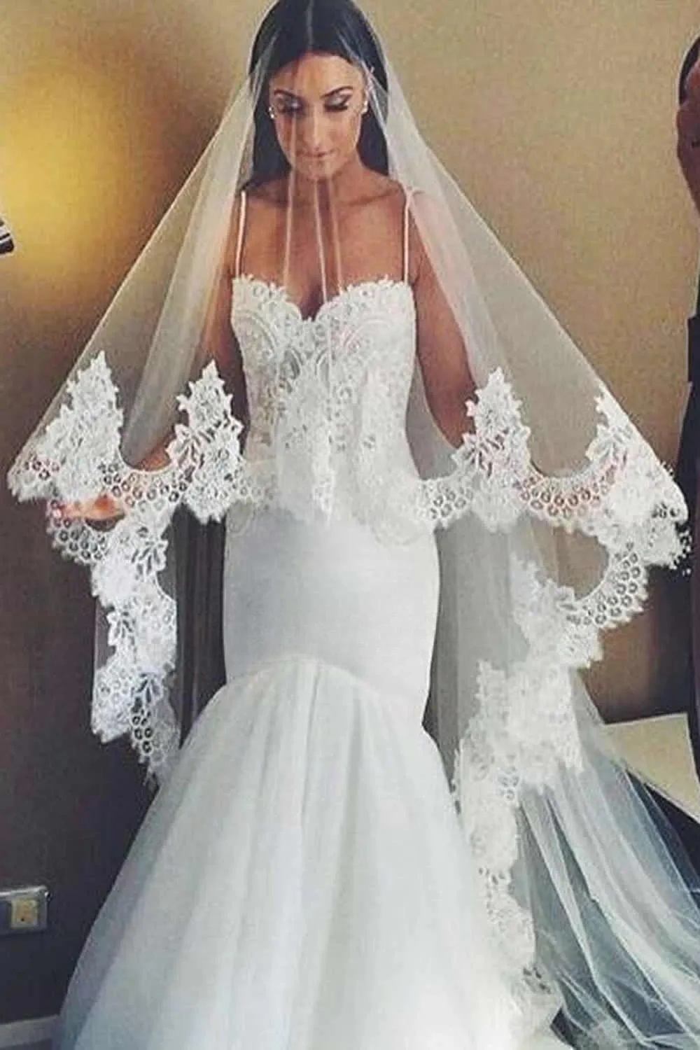 2 Tier Bridal Veil White Ivory Cathedral Lace Wedding Veil French Alencon Lace Wedding Accessories