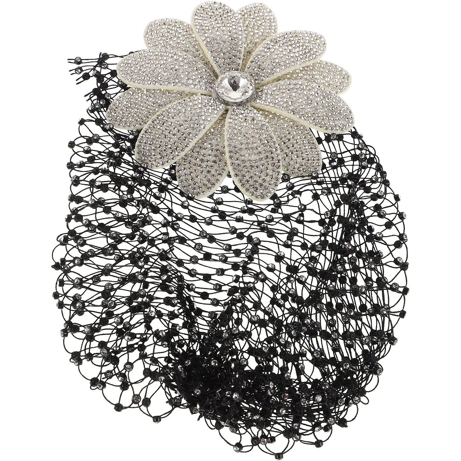 

Women Vintage Rhinestone Headpiece Floral Mesh Hat Elegant Hair Net Cap French Inspired Flower Accessory for Weddings