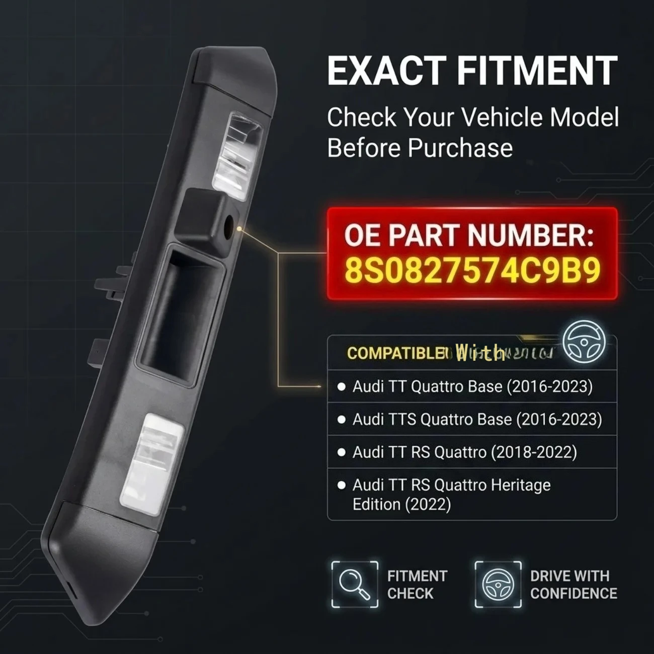For Audi TT RS TTS Quattro Base 2016-2023 8S0827574C Trunk Tailgate Handle with Licence Plate Light and Reverse Camera Hole