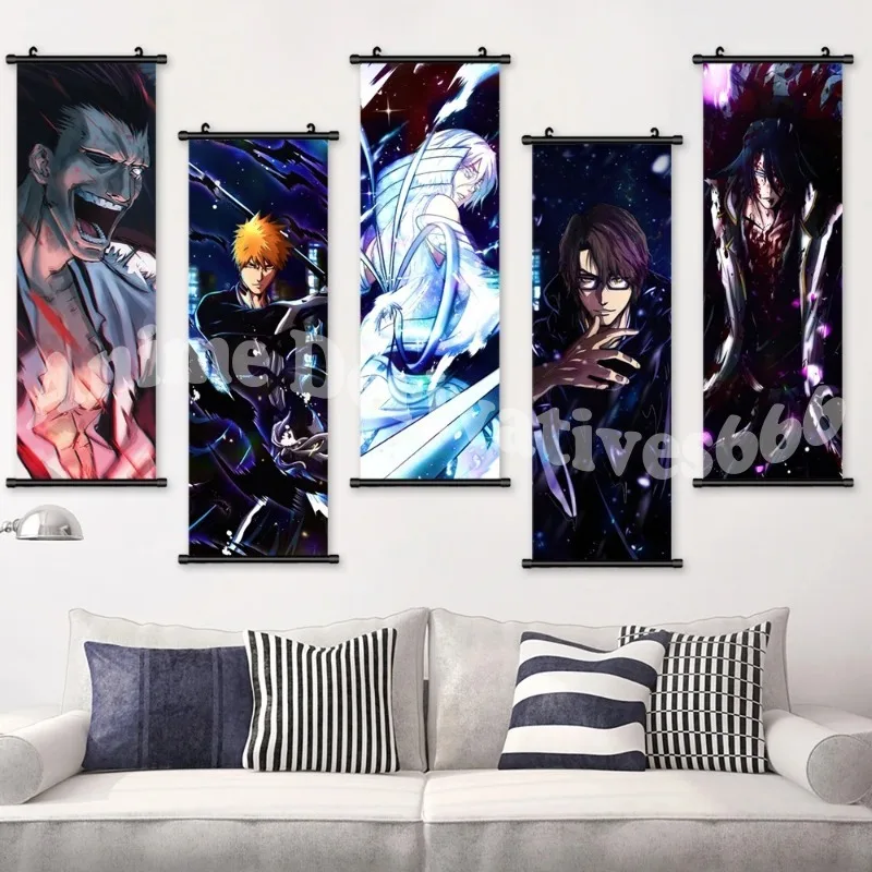 1pc Anime Style Plastic Hanging Painting Cartoon Scroll Picture Bleach Canvas Posters Art For Home Decor