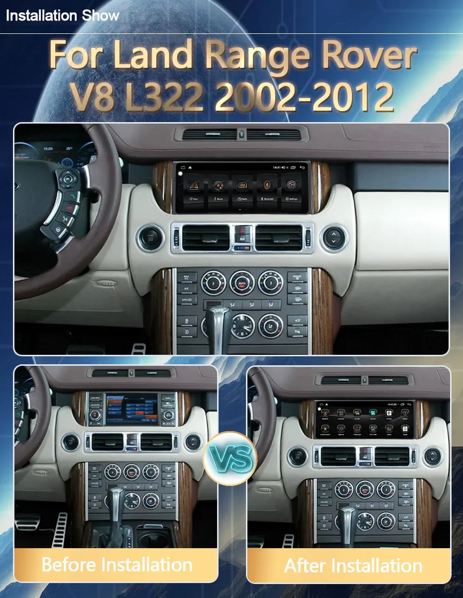 For Land Rover Range V8 L322 2002-2012 Car Multimedia Video Player Radio Gps Navigation 10.25 Inch Android 13 Octa Core 8+256gb