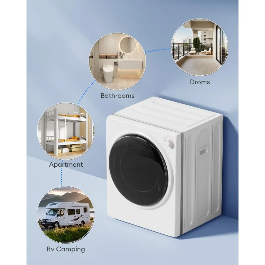 تابو 2.6 كو. مجفف ملابس محمول بقدرة 1300 وات مع حوض من الفولاذ المقاوم للصدأ، مجفف كهربائي ذو تحميل أمامي بوزن 10 رطل مع 4 أوتار