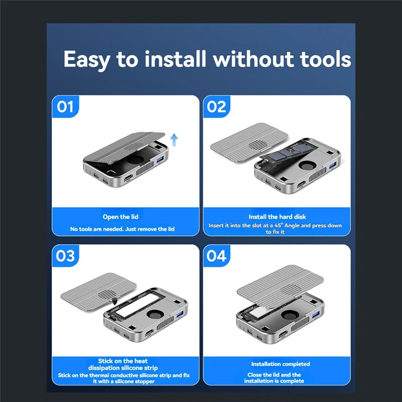 ABHE – kompatibles 4K60HZ magnetisches M. 2 Nvme SSD-Gehäuse, USB-C-Dockingstation, 10 Gbit/s, Lüfter SD/TF PD 100 W