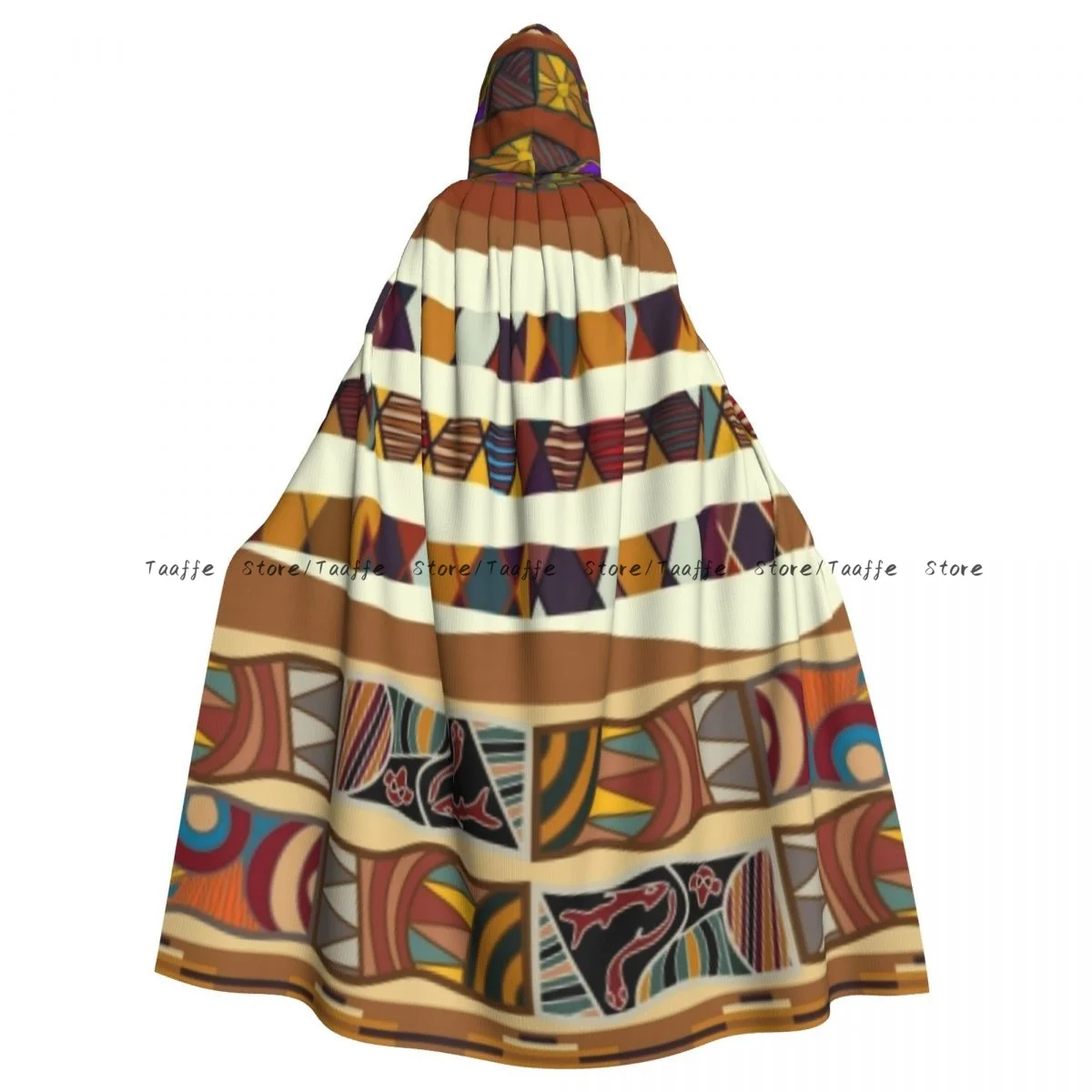 Traditional Folk Cultural Featured Trippy Boho Witch Cloak Hooded Cosplay Costume Halloween Adult Long Party Cape