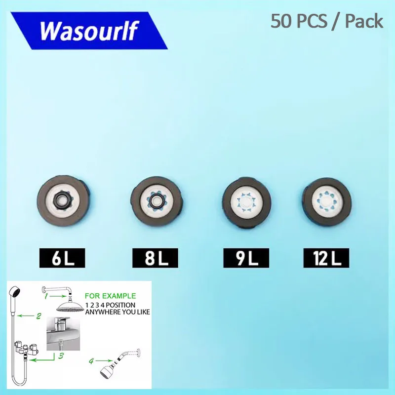 WASOURLF 50 PCS Water Saving Device Regulator 6L 8L 9L Aerator Water Controller Reducer Shower Head Faucet Shower Hose Pipe Bath