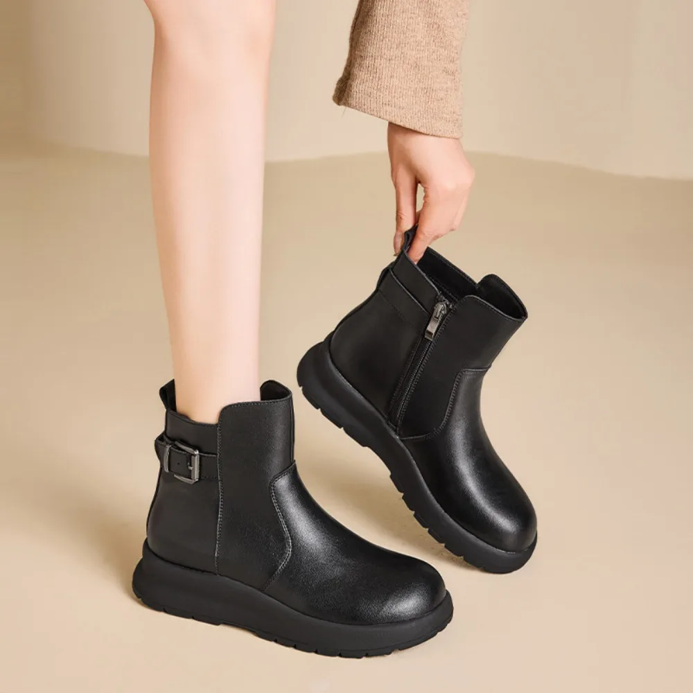

Женские ботильоны, повседневные универсальные кожаные женские ботинки, осенне-зимние новые короткие ботинки в британском стиле в стиле ретро, женская обувь на платформе