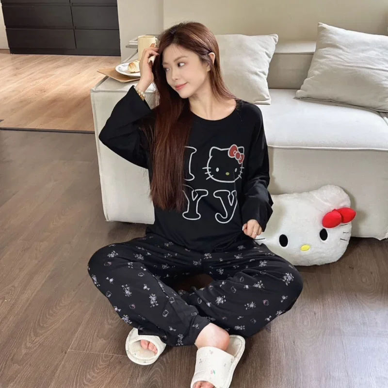 Sanrio Hello Kitty Loungewear Autumn Cotton Long Sleeve Pants Women\'s Pajamas Women\'s Casual Cartoon Two-piece Pajamas