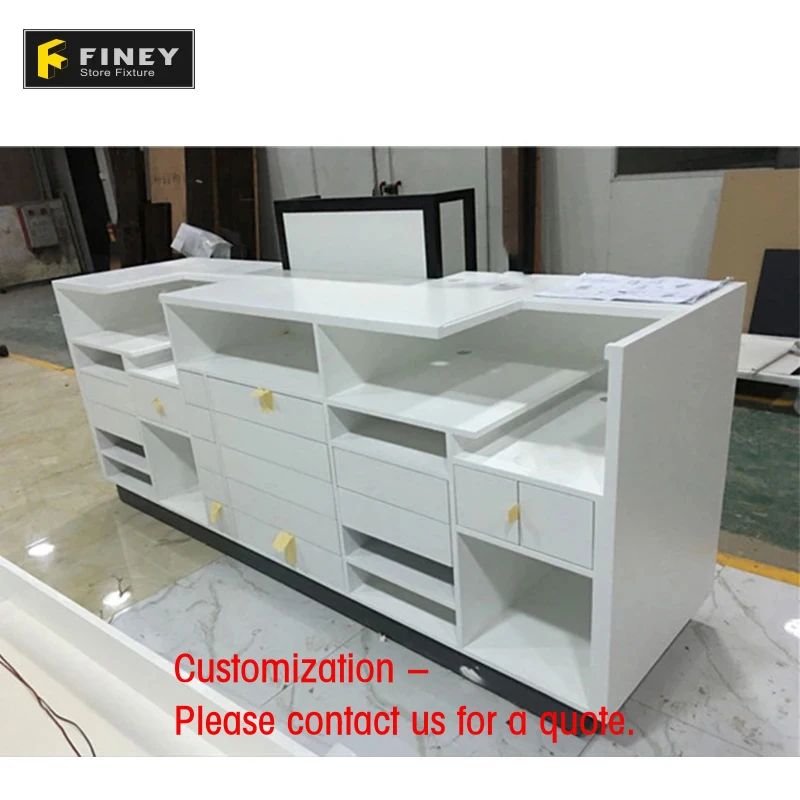 custom.Wooden White Reception Desk Design Front Desk Furniture Cash Counter Table Sale