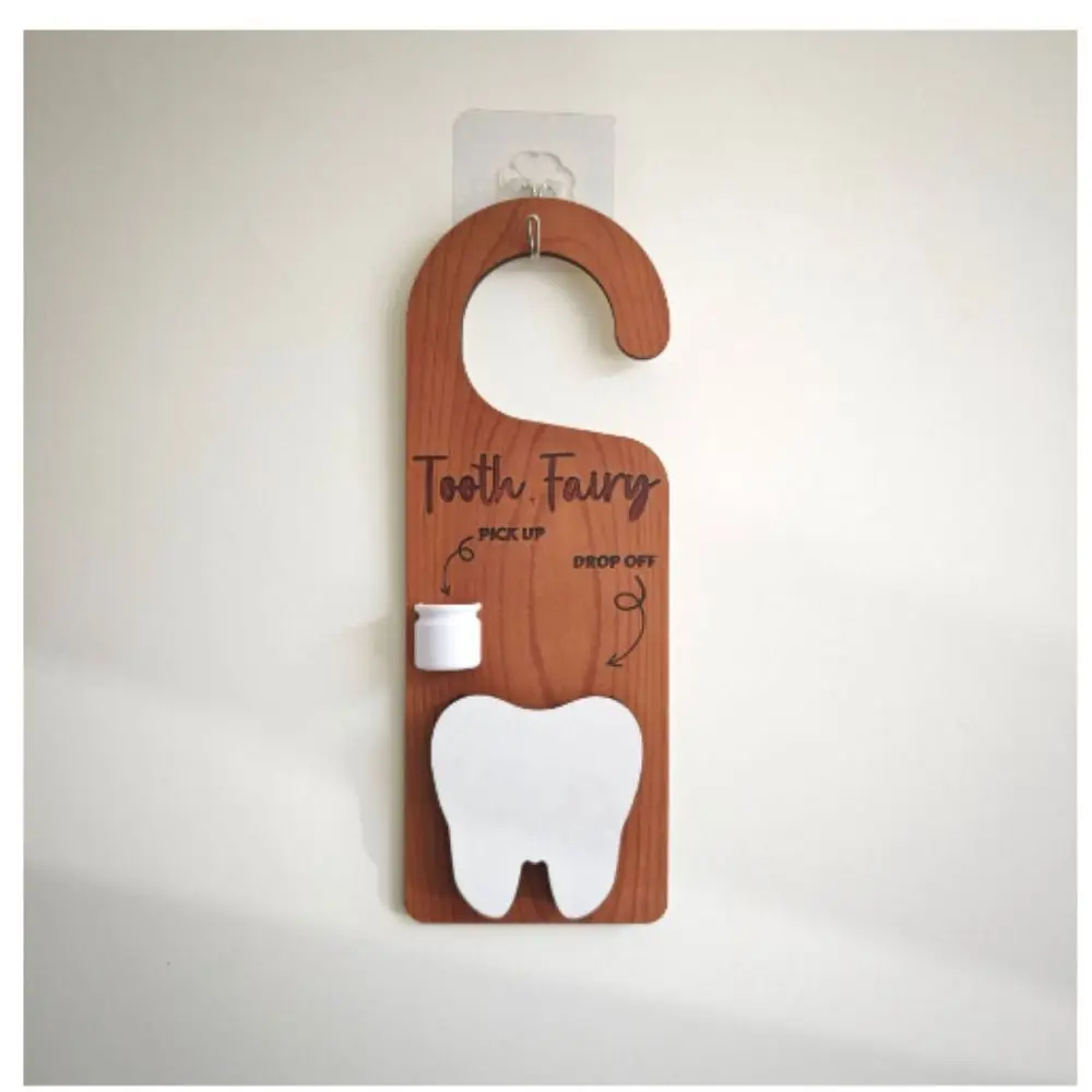 شماعة باب الأسنان الخشبية تشجع العناية بالأسنان، حاوية تذكارية للأسنان الجنية، فأرة الأسنان المزخرفة #3