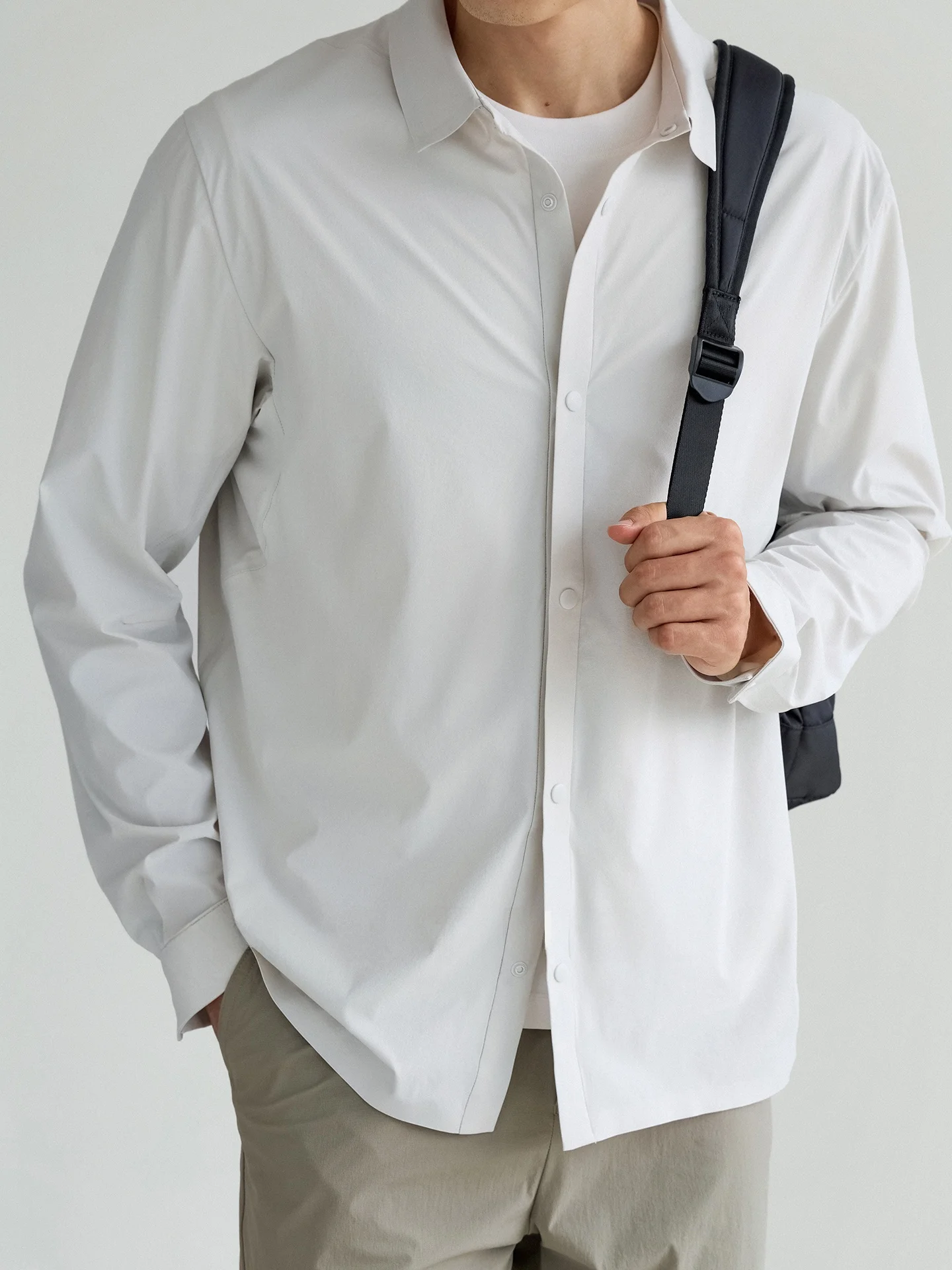 Casual Commute Style Waterproof Stand Collar Men's Shirt Quick Dry Anti-Wrinkle Business Shirt Nylon Fabric Breathable Shirt