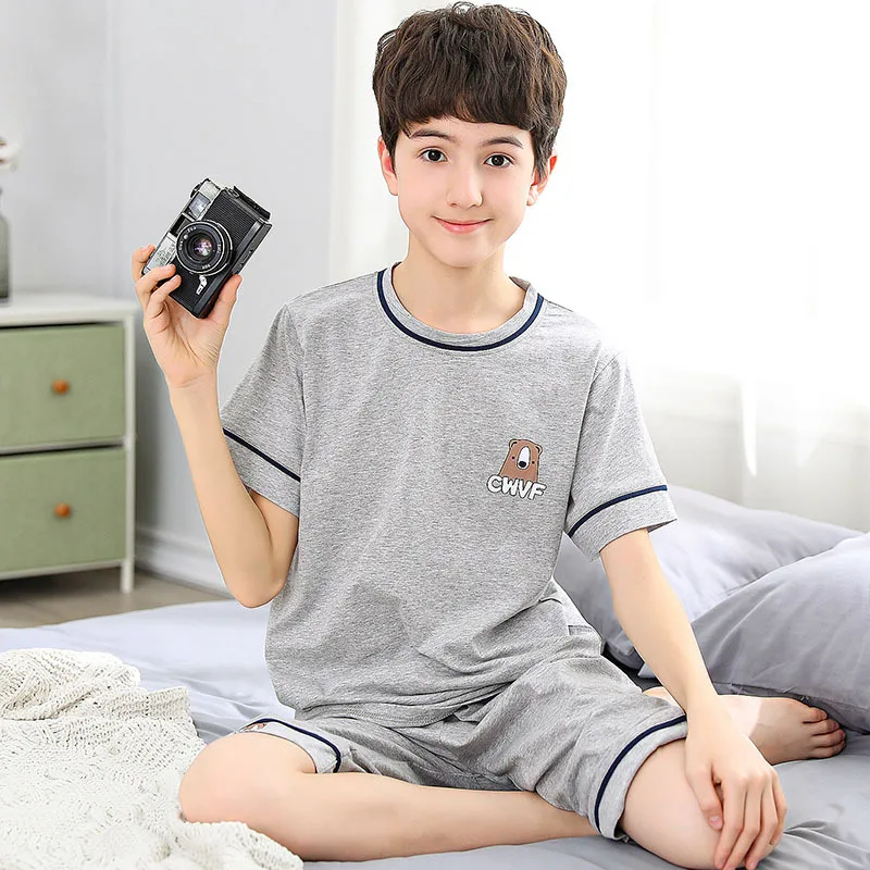 Teens Pajamas Short Sleeve 100% Cotton Pyjamas Big Kids Clothes Sets Children Boys Sleepwear Pajamas For Girls 10 12 14 16 Years